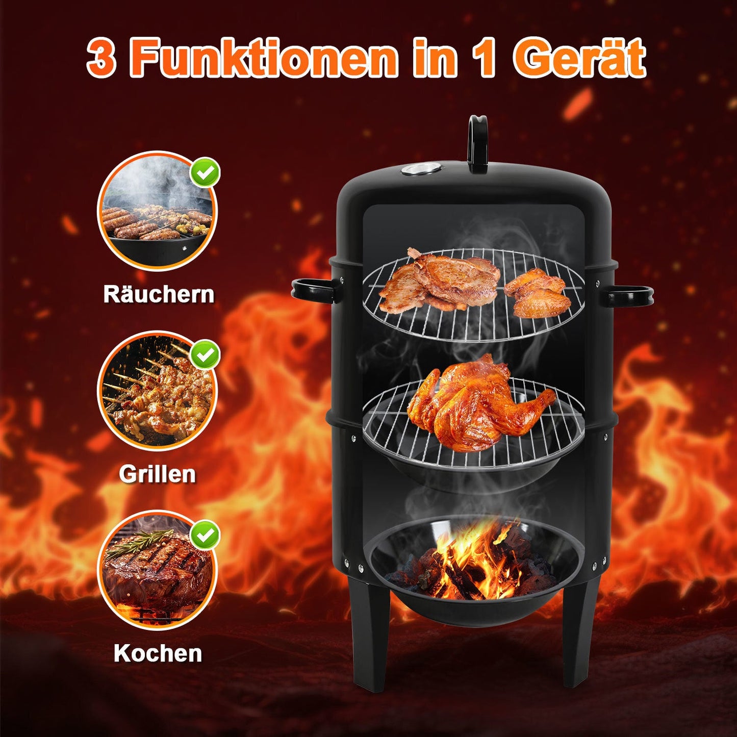 3 in 1 Smoker Räucherofen 2 Ebenen | Karnz