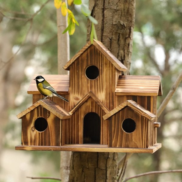 NestHaven Vogelhaus aus Holz mit 6 Zimmern | Karnz
