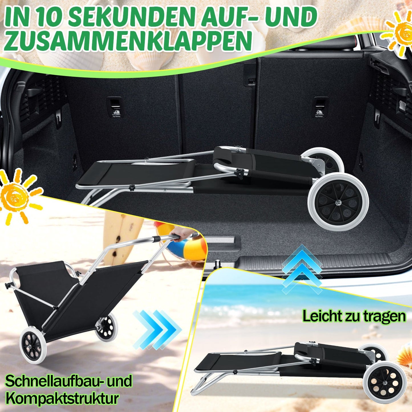 Sonnenliege mit Rollen und Sonnendach klappbare Gartenliege | Karnz