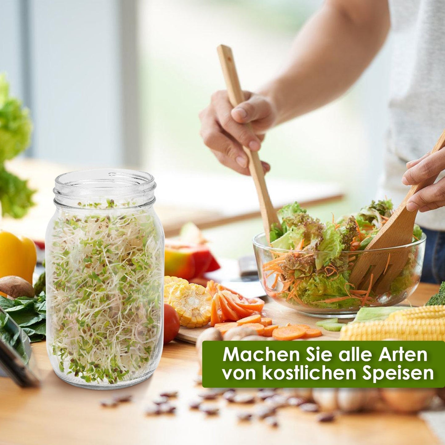 Sprossenglas Keimglas 2er mit Deckel & Sieb 950ML | Karnz
