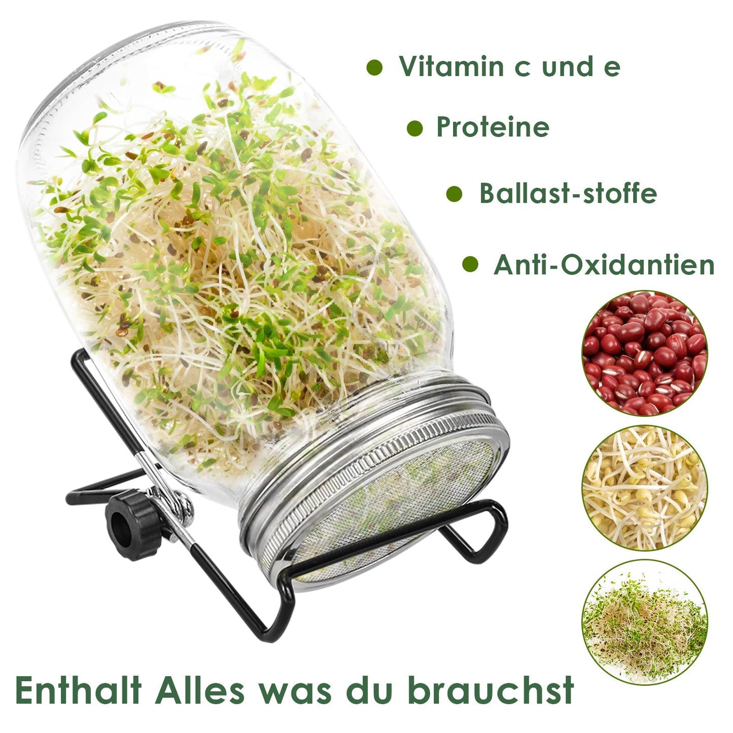 Sprossenglas Keimglas 2er mit Deckel & Sieb 950ML | Karnz