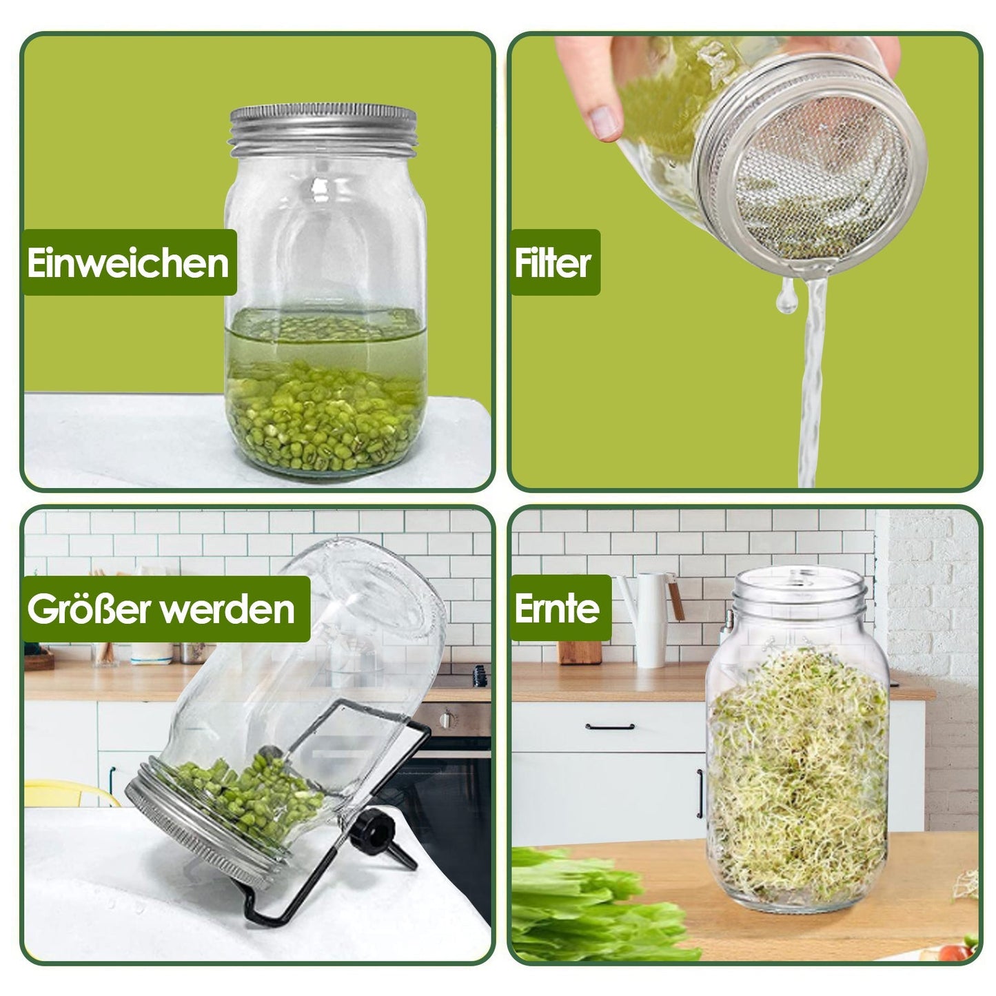 Sprossenglas Keimglas 2er mit Deckel & Sieb 950ML | Karnz