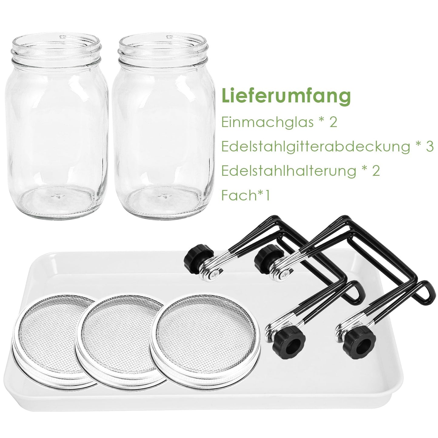 Sprossenglas Keimglas 2er mit Deckel & Sieb 950ML | Karnz