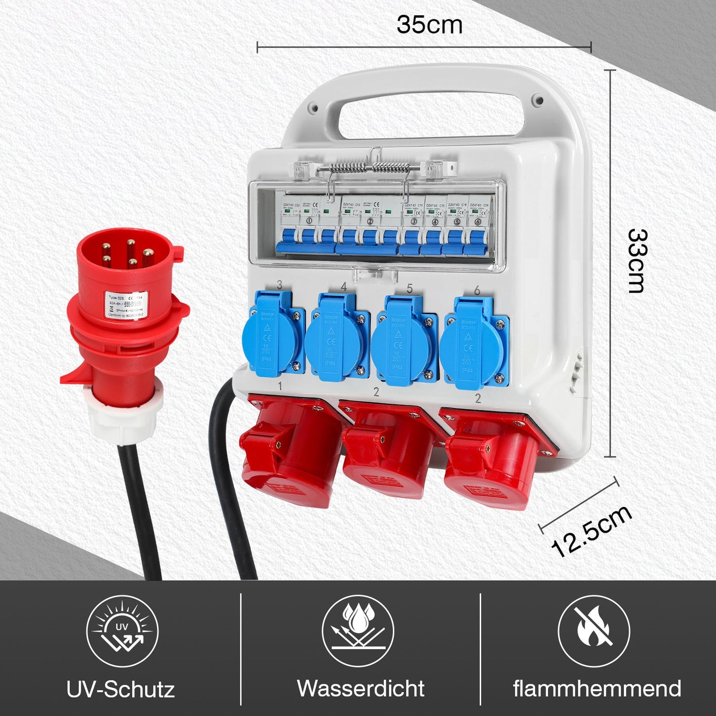 Wandverteiler 2 x CEE 16A 400V+1 x CEE 32A 400V+4 x 230V 5 Polig | Karnz