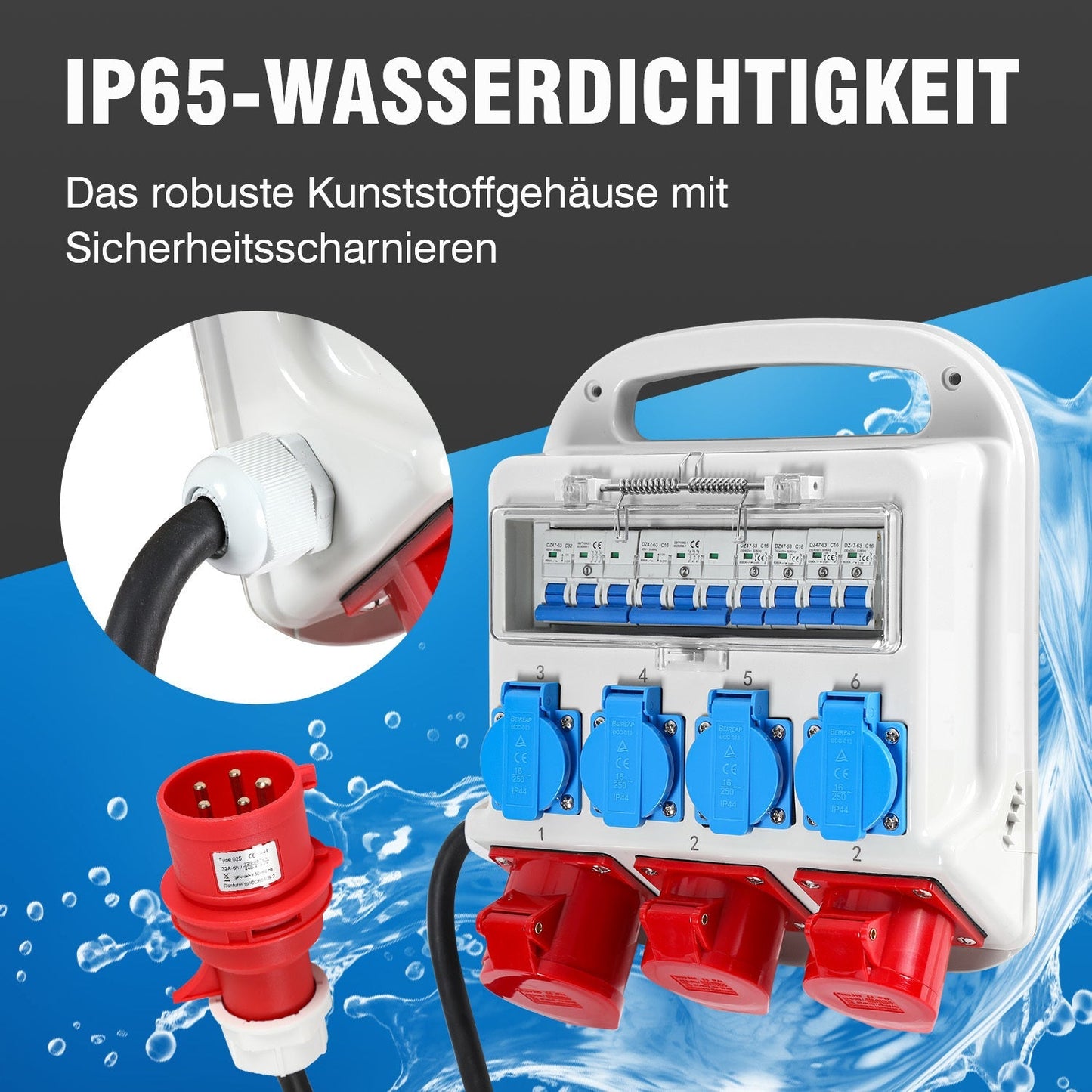 Wandverteiler 2 x CEE 16A 400V+1 x CEE 32A 400V+4 x 230V 5 Polig | Karnz