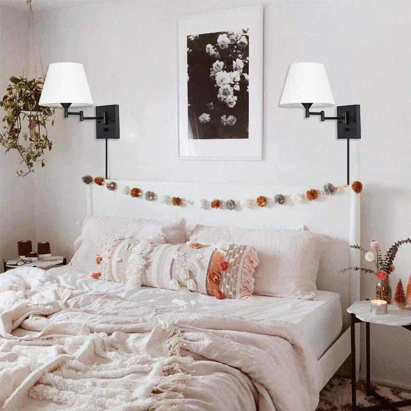 Schwenkbare Wandlampe mit Stoffschirm - Verstellbare LED-Wandlampe für Schlafzimmer & Wohnzimmer | Karnz