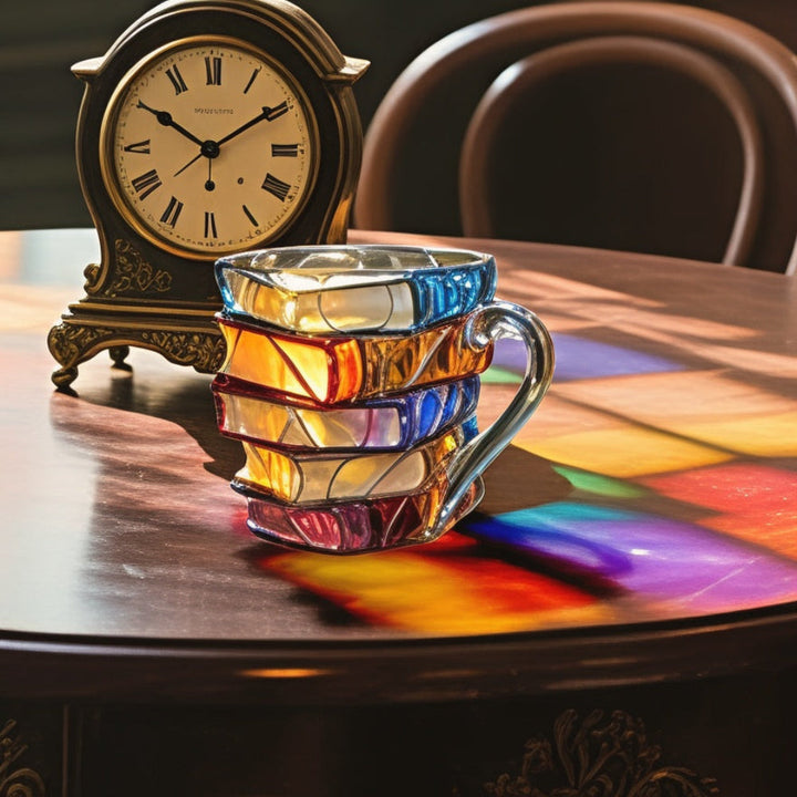 Karnz | Glas-Kaffeetasse 350 ml mit dreidimensionalem Buchmuster – Handgefertigt, hochwertiges Glas
