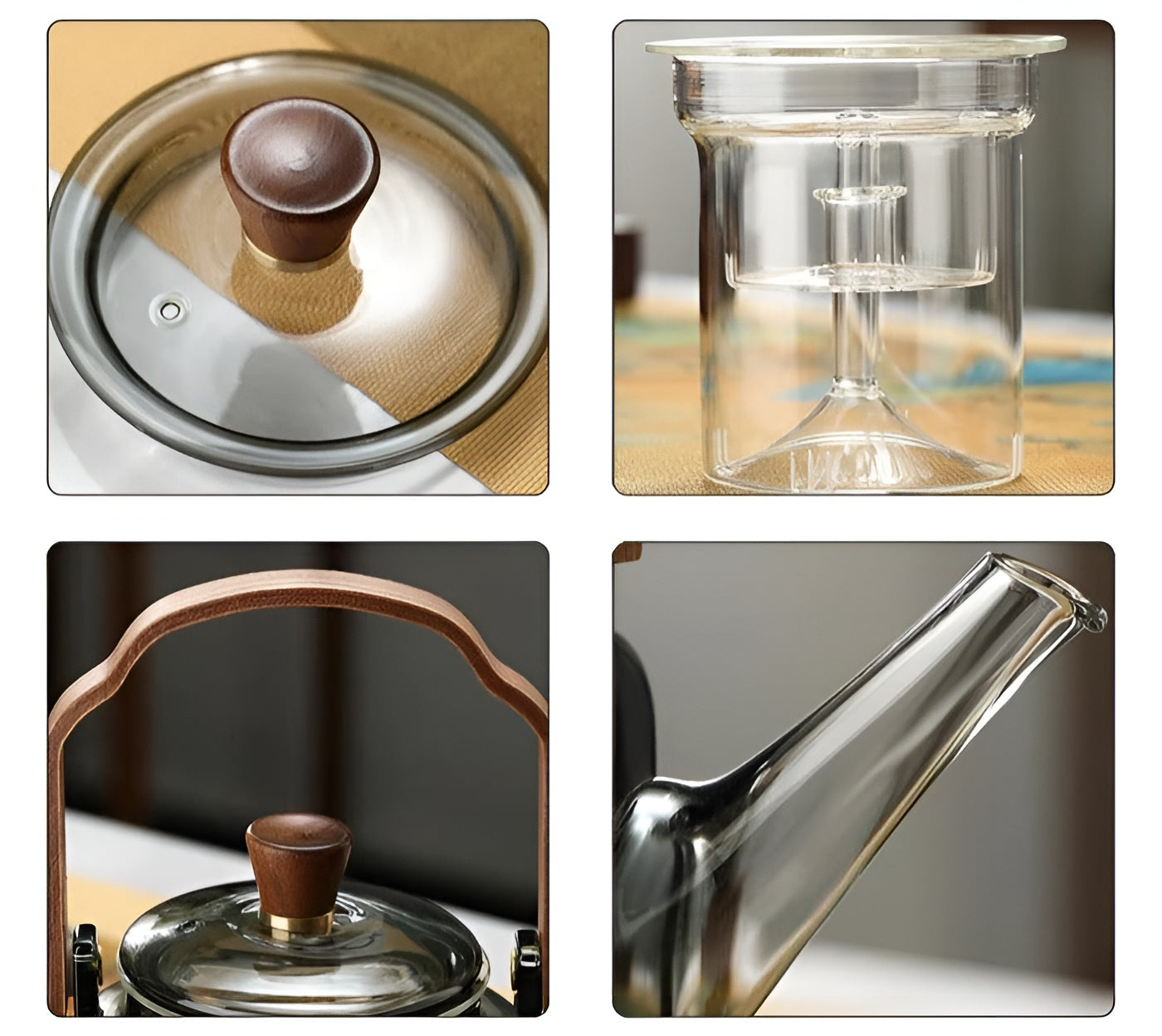 Glas Teekanne mit Holzdeckel und Sieb – Elegantes Design | 1,2 L Rauchglas für stilvollen Teegenuss | Karnz