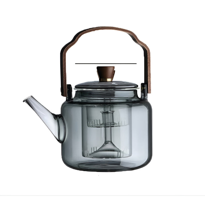 Teekanne aus Glas mit Holzdeckel und Teesieb – Elegantes Design | 1,2 l Rauchglas für stilvollen Teegenuss