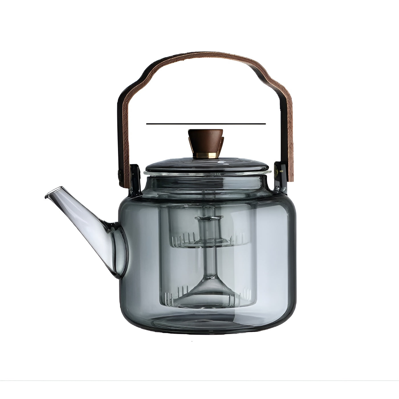 Glas Teekanne mit Holzdeckel und Sieb – Elegantes Design | 1,2 L Rauchglas für stilvollen Teegenuss | Karnz