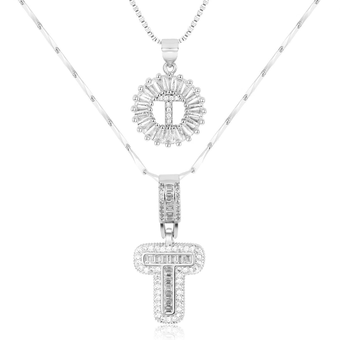 Karnz | 2pc 14k Diamant Buchstaben Initialen Halsketten