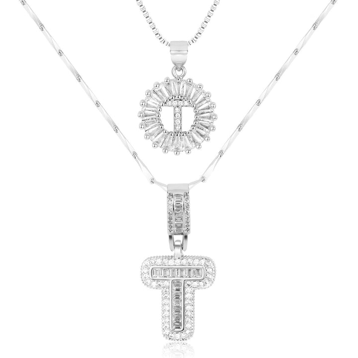 Karnz | 2pc 14k Diamant Buchstaben Initialen Halsketten