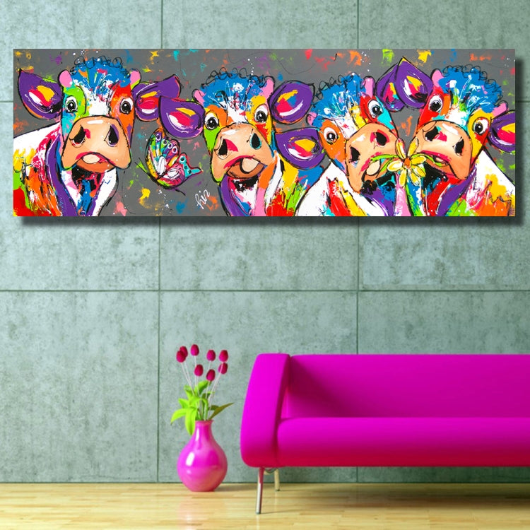 Karnz | Bunte Kühe Wohnkultur Leinwandmalerei HD Druckerrahmenloses Gemälde Kern, Größe: 40×120cm