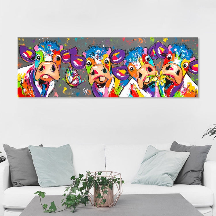 Karnz | Bunte Kühe Wohnkultur Leinwandmalerei HD Druckerrahmenloses Gemälde Kern, Größe: 40×120cm