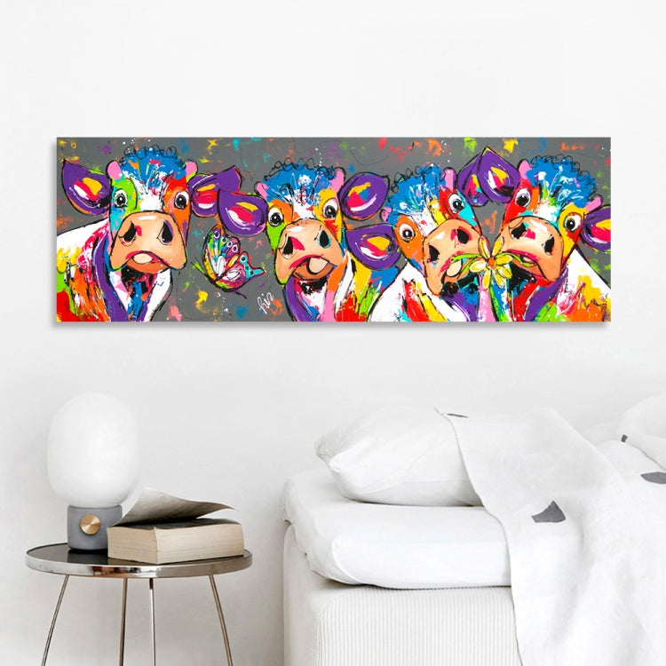 Karnz | Bunte Kühe Wohnkultur Leinwandmalerei HD Druckerrahmenloses Gemälde Kern, Größe: 40×120cm