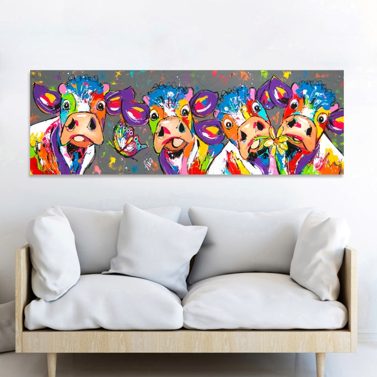 Karnz | Bunte Kühe Wohnkultur Leinwandmalerei HD Druckerrahmenloses Gemälde Kern, Größe: 40×120cm