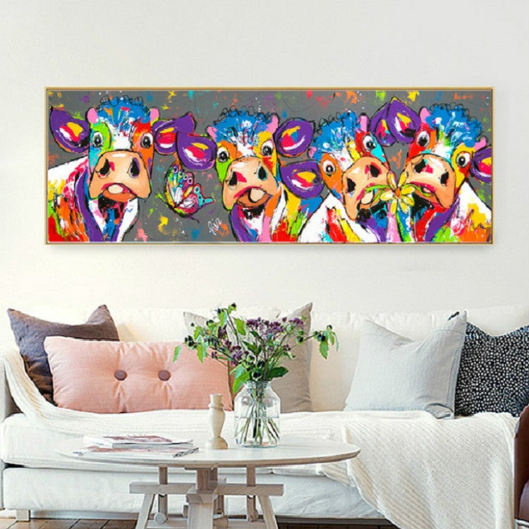 Karnz | Bunte Kühe Wohnkultur Leinwandmalerei HD Druckerrahmenloses Gemälde Kern, Größe: 40×120cm