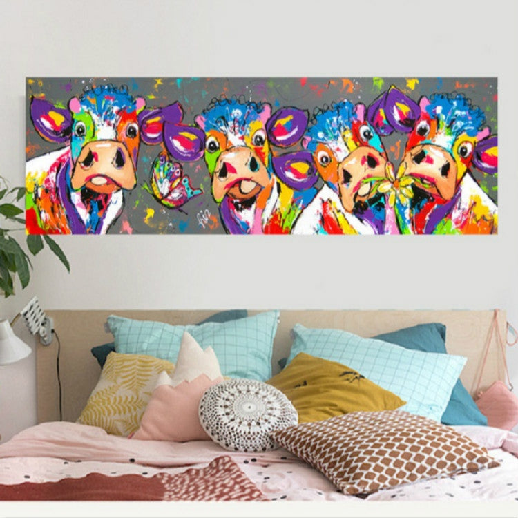 Karnz | Bunte Kühe Wohnkultur Leinwandmalerei HD Druckerrahmenloses Gemälde Kern, Größe: 40×120cm