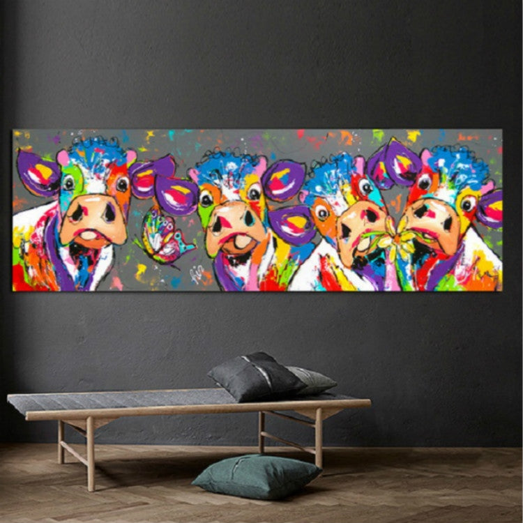 Karnz | Bunte Kühe Wohnkultur Leinwandmalerei HD Druckerrahmenloses Gemälde Kern, Größe: 40×120cm