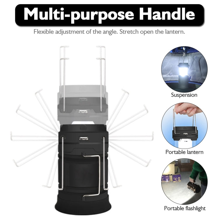 LED-Zeltlampe, solarbetrieben, wiederaufladbar, ausziehbar, multifunktional, mit USB-Ausgang, EU-Stecker (Blau)