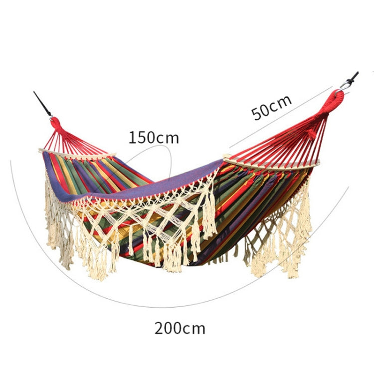 200x150cm Doppelte Outdoor-Camping-Hängematte aus Canvas mit Quasten und Stange (Rosa Streifen)
