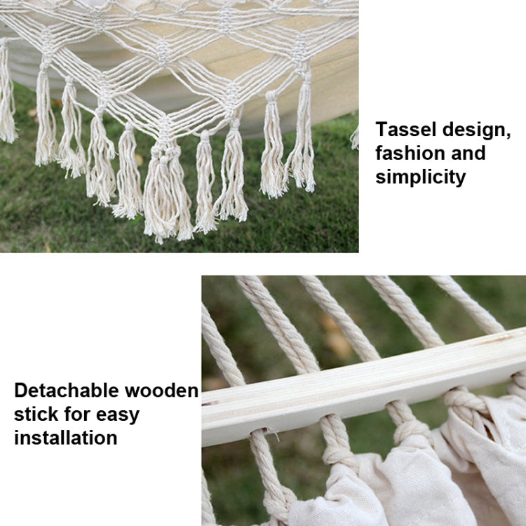 200x150cm Doppelte Outdoor-Camping-Hängematte aus Canvas mit Quasten und Stange (Rosa Streifen)