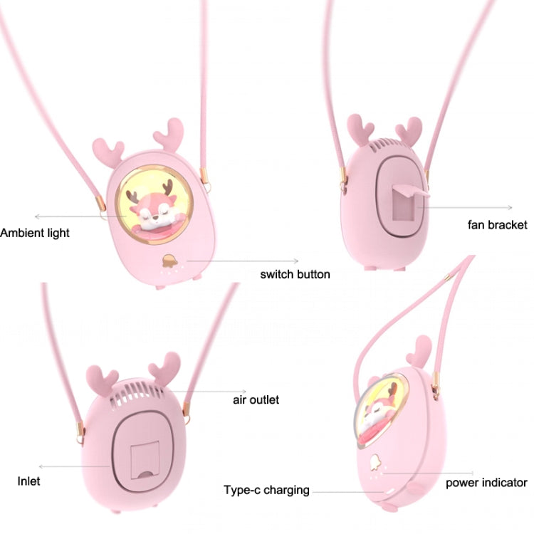 Star Pet Hängender Nackenventilator USB Handheld Leiser Luminöser Ventilator (Pink) | Karnz