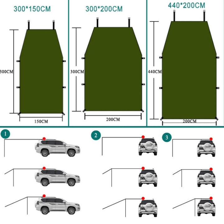 Sandsberg | Outdoor Picknick Campingzelt An Der Seite Des Autos Fahrzeug Regenfest Sonnenblende Zelt 300x200cm (Khaki)