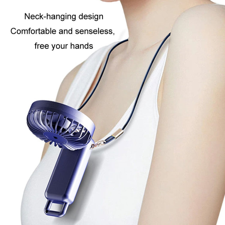 Portabler Digitaldisplay Hängender Nacken Stille Kleiner Ventilator USB Aufladung Tragbarer Faltventilator (Blau) | Karnz
