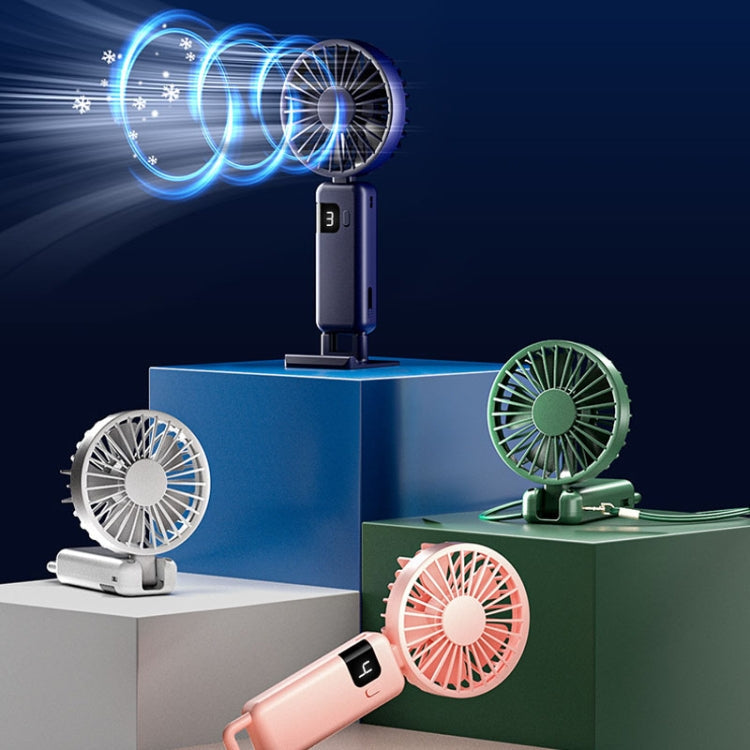 Portabler Digitaldisplay Hängender Nacken Stille Kleiner Ventilator USB Aufladung Tragbarer Faltventilator (Blau) | Karnz