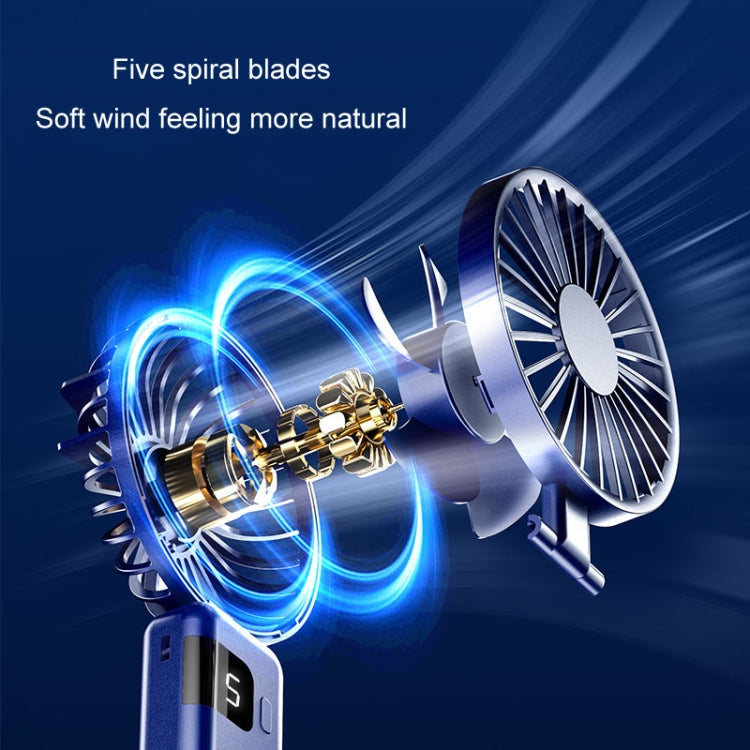 Portabler Digitaldisplay Hängender Nacken Stille Kleiner Ventilator USB Aufladung Tragbarer Faltventilator (Blau) | Karnz