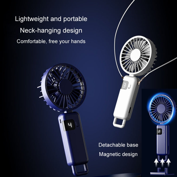 Portabler Digitaldisplay Hängender Nacken Stille Kleiner Ventilator USB Aufladung Tragbarer Faltventilator (Blau) | Karnz
