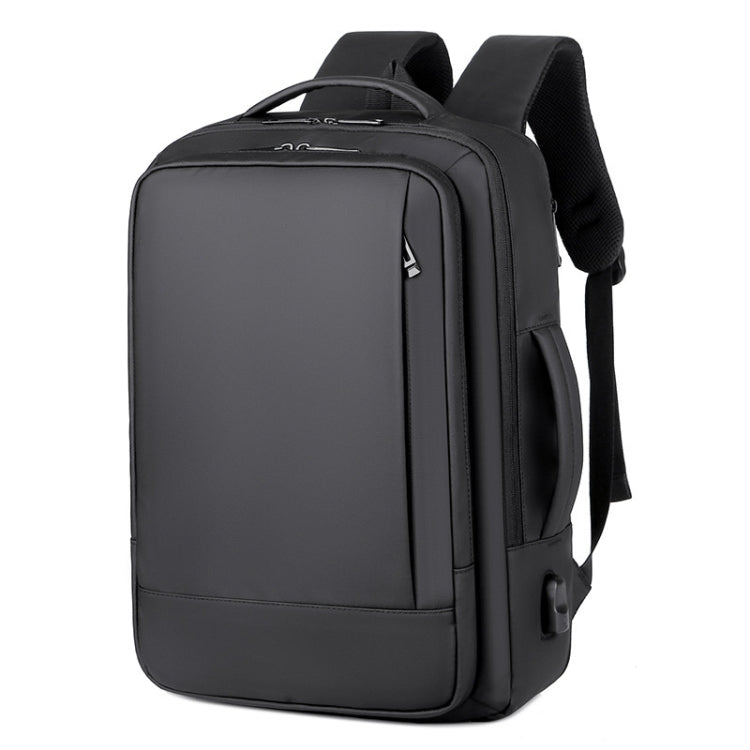 Erweiterbarer, wasserdichter Laptop-Rucksack für Business mit USB-Anschluss (Schwarz)