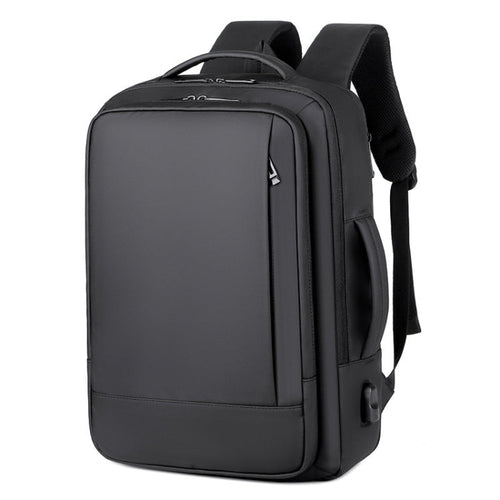 Erweiterbarer, wasserdichter Laptop-Rucksack für Business mit USB-Anschluss (Schwarz)