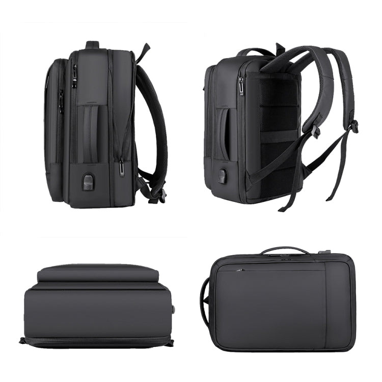 Erweiterbarer, wasserdichter Laptop-Rucksack für Business mit USB-Anschluss (Schwarz)