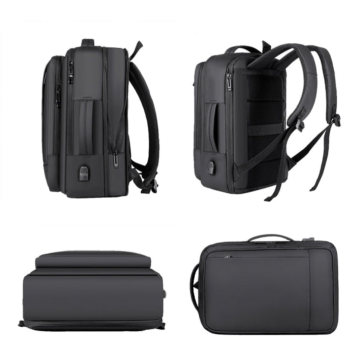 Erweiterbarer, wasserdichter Laptop-Rucksack für Business mit USB-Anschluss (Schwarz)