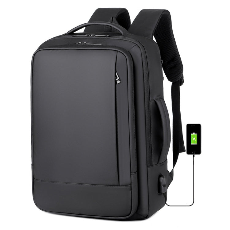 Erweiterbarer, wasserdichter Laptop-Rucksack für Business mit USB-Anschluss (Schwarz)