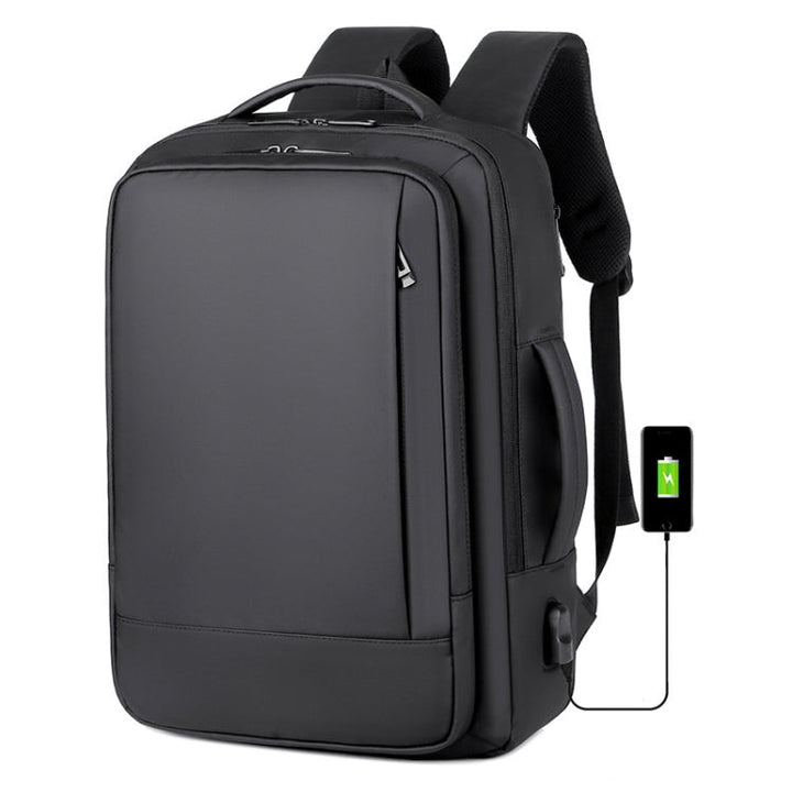 Erweiterbarer, wasserdichter Laptop-Rucksack für Business mit USB-Anschluss (Schwarz)