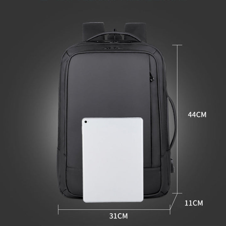 Erweiterbarer, wasserdichter Laptop-Rucksack für Business mit USB-Anschluss (Schwarz)