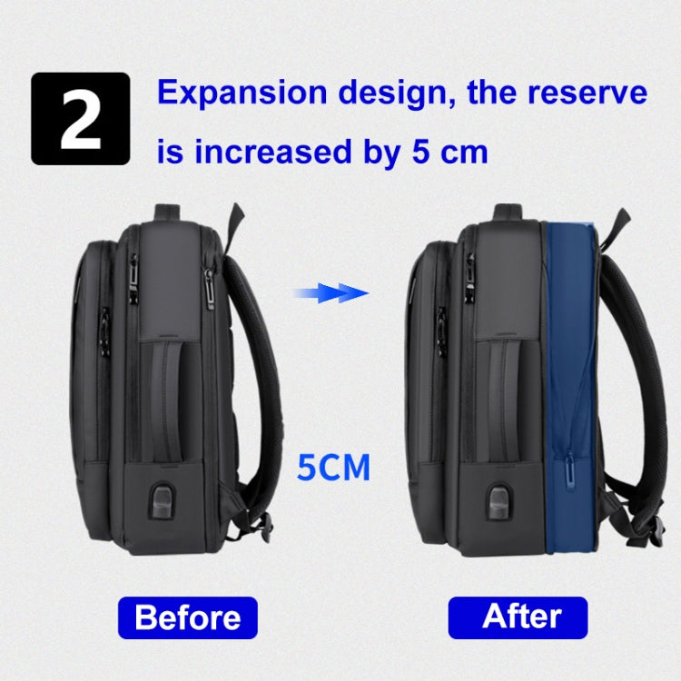 Erweiterbarer, wasserdichter Laptop-Rucksack für Business mit USB-Anschluss (Schwarz)