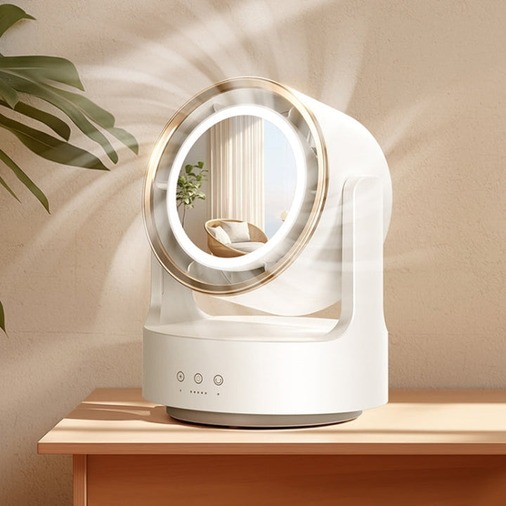 3 In 1 Multifunktions-Desktopventilator mit LED-Licht Kosmetikspiegel Wiederaufladbar oszillierend | Karnz