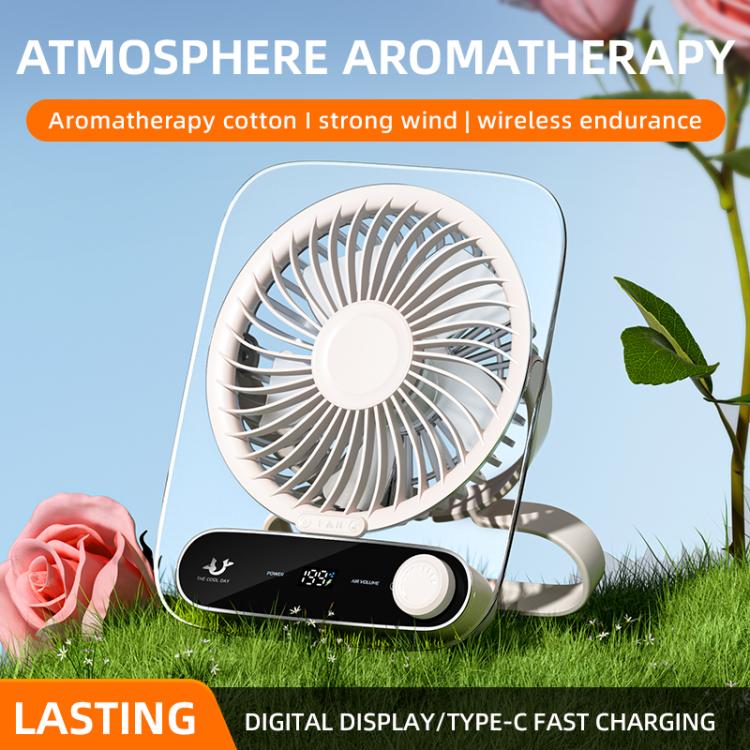 199-Speed Desktop-Wandventilator mit Griff & Licht Integrierte Aromatherapie Baumwolle (Klar Schwarz) | Karnz