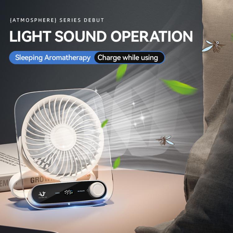 199-Speed Desktop-Wandventilator mit Griff & Licht Integrierte Aromatherapie Baumwolle (Klar Schwarz) | Karnz