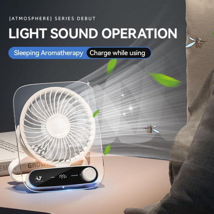 199-Speed Desktop-Wandventilator mit Griff & Licht Integrierte Aromatherapie Baumwolle (Klar Schwarz) | Karnz