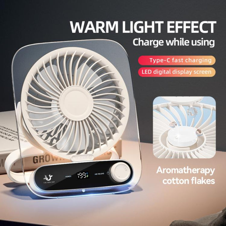 199-Speed Desktop-Wandventilator mit Griff & Licht Integrierte Aromatherapie Baumwolle (Klar Schwarz) | Karnz