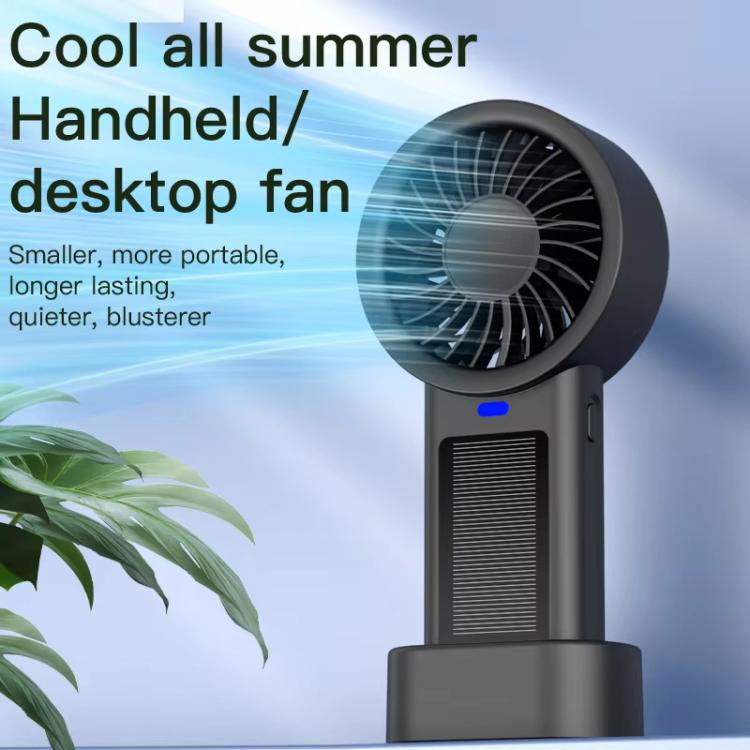 Solarbetriebener Handheld- und Tischventilator mit 5-Geschwindigkeits-Turbo 12 Klingen USB Type-C Schnellladung (Schwarz) | Karnz