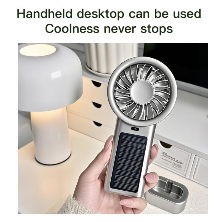 Solarbetriebener Handheld- und Tischventilator mit 5-Geschwindigkeits-Turbo 12 Klingen USB Type-C Schnellladung (Schwarz) | Karnz