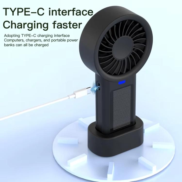 Solarbetriebener Handheld- und Tischventilator mit 5-Geschwindigkeits-Turbo 12 Klingen USB Type-C Schnellladung (Schwarz) | Karnz
