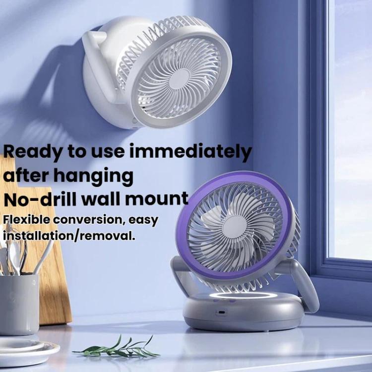 Faltbarer Luftzirkulatorventilator mit Batterieanzeige Haushalts-Desktop- und Wandventilator mit LED-Licht (Grau Lila) | Karnz