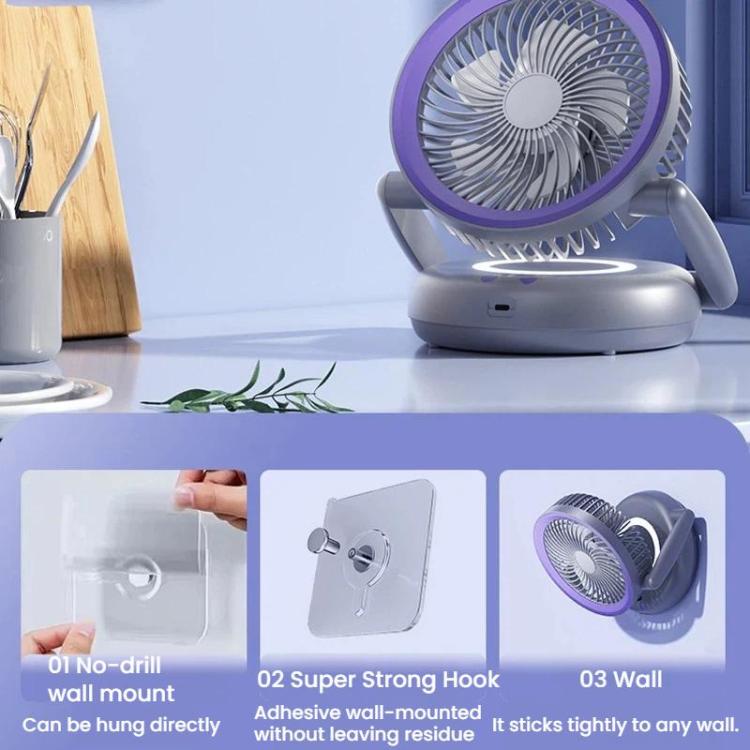 Faltbarer Luftzirkulatorventilator mit Batterieanzeige Haushalts-Desktop- und Wandventilator mit LED-Licht (Grau Lila) | Karnz